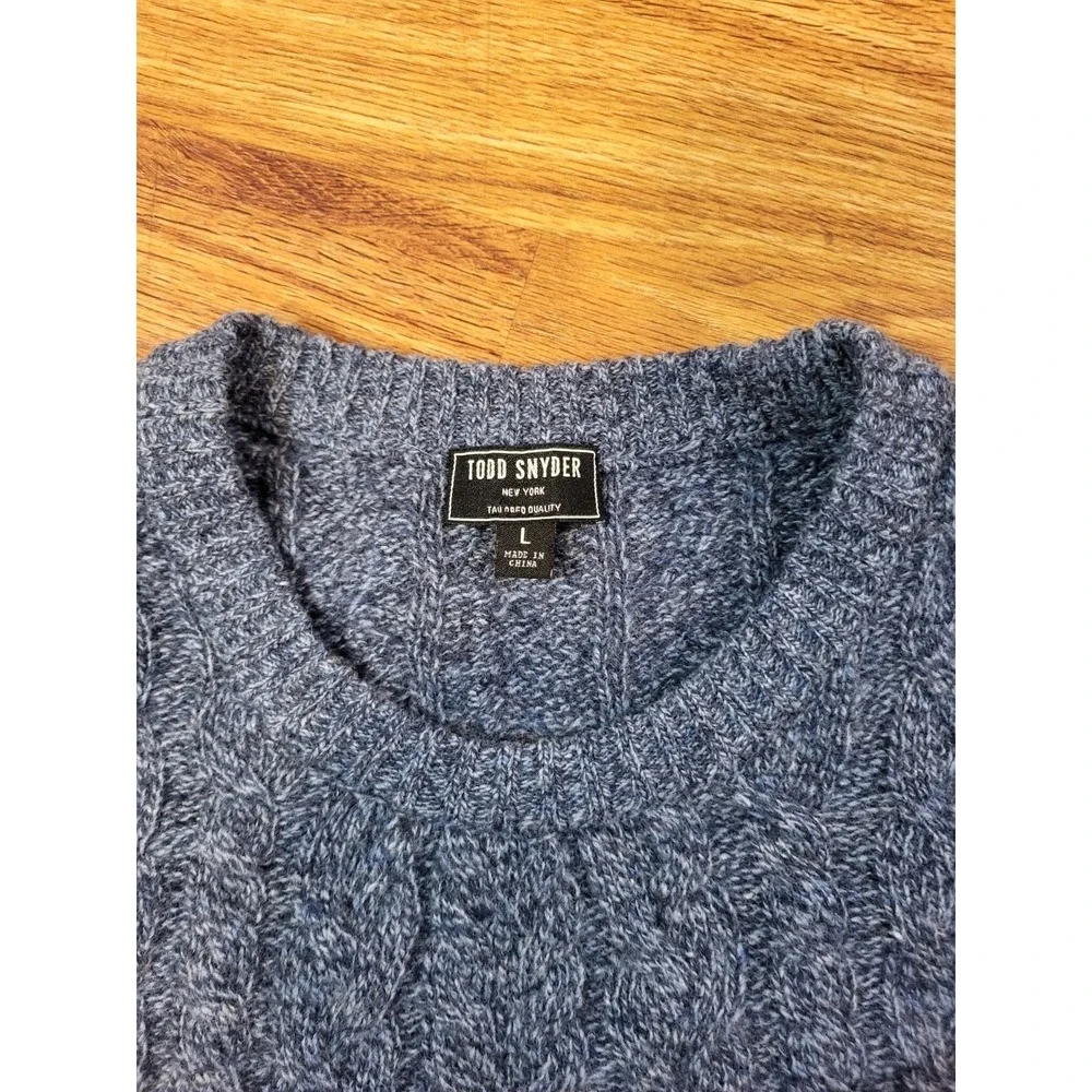 Todd Snyder Cable Knit 100% Lambs Wool Sweater Mens Large Blue Long Sleeve Crew